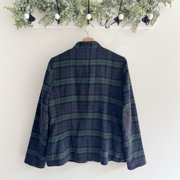 Women’s LL Bean Green Blue Tartan Snap Down Work/chore Coat M Wool Blend qq45 - Picture 3 of 5